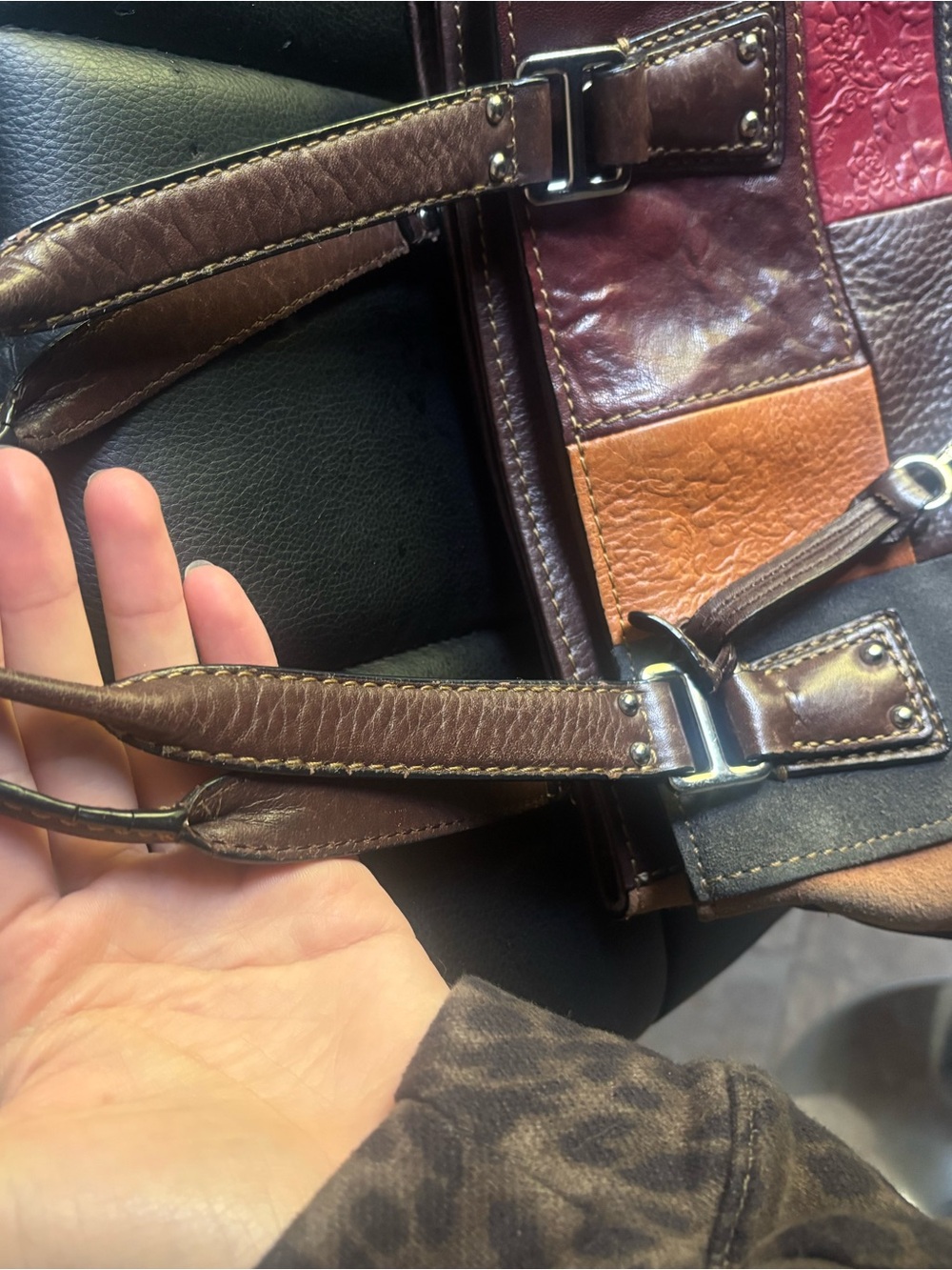Patchwork Leather Handbag - Multicolor - Picture 7 of 7